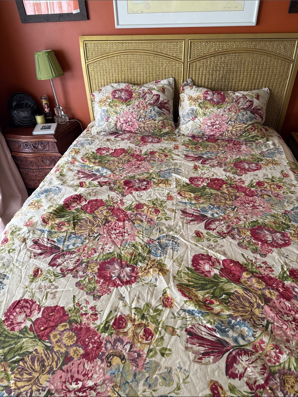 Pottery Barn King Cal King Floral Linen Duvet + 2 Shams